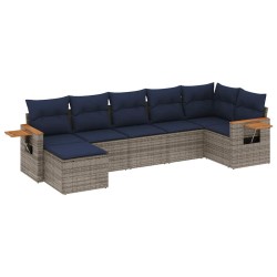 Salon de jardin 7 pcs avec coussins gris résine tressée 637236637236