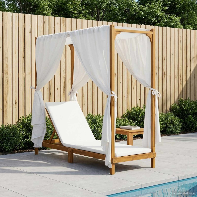Transat simple avec auvent et rideaux Bois d'Acacia Massif 637243637243