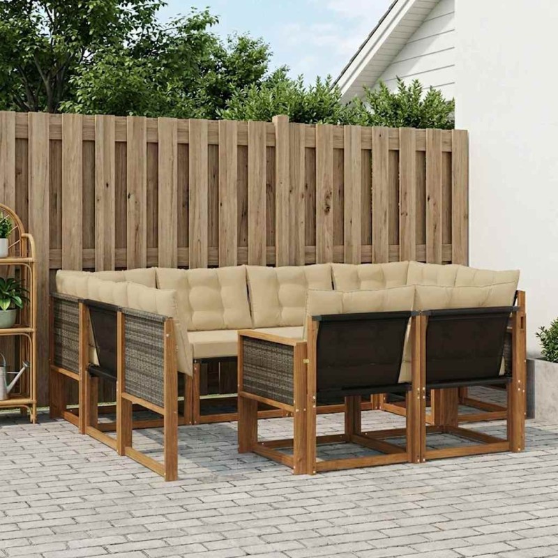 Ensemble de canapés d'extérieur 7 pcs Naturel et Beige 637256637256