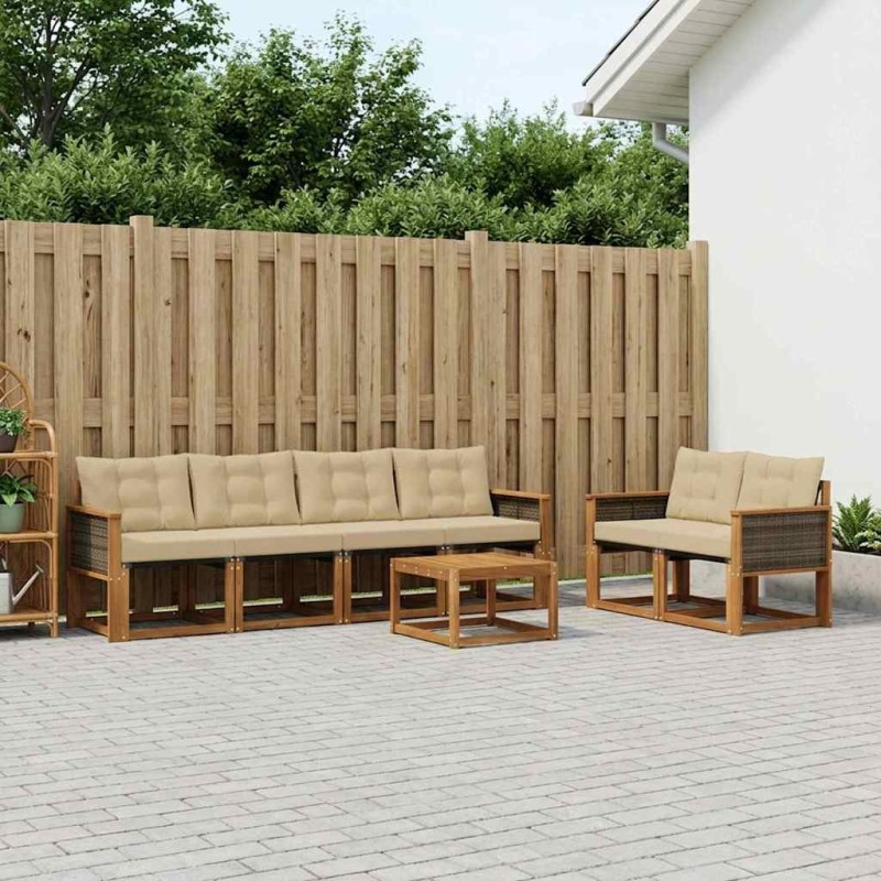 Ensemble de canapés d'extérieur 7 pcs Naturel et Beige 637269637269
