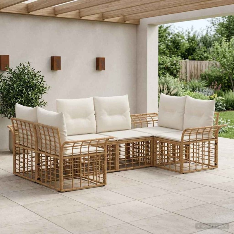 Ensemble de canapés d'extérieur 6 pcs Blanc Naturel et Crème 637275637275