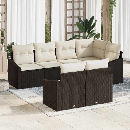 Ensemble de canapé de jardin 7 pcs Marron et blanc polyrotin 637287637287
