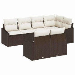 Ensemble de canapé de jardin 7 pcs Marron et blanc polyrotin 637287637287