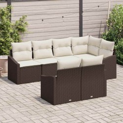 Ensemble de canapé de jardin 7 pcs Marron et blanc polyrotin 637287637287