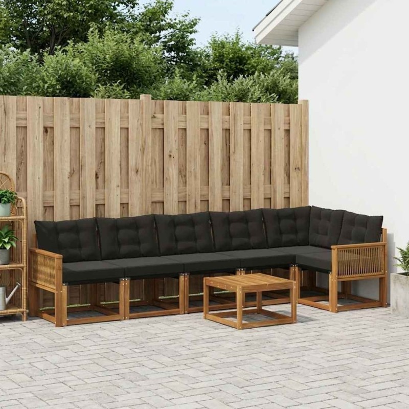 Ensemble de canapés d'extérieur 7 pcs Naturel et noir 637320637320