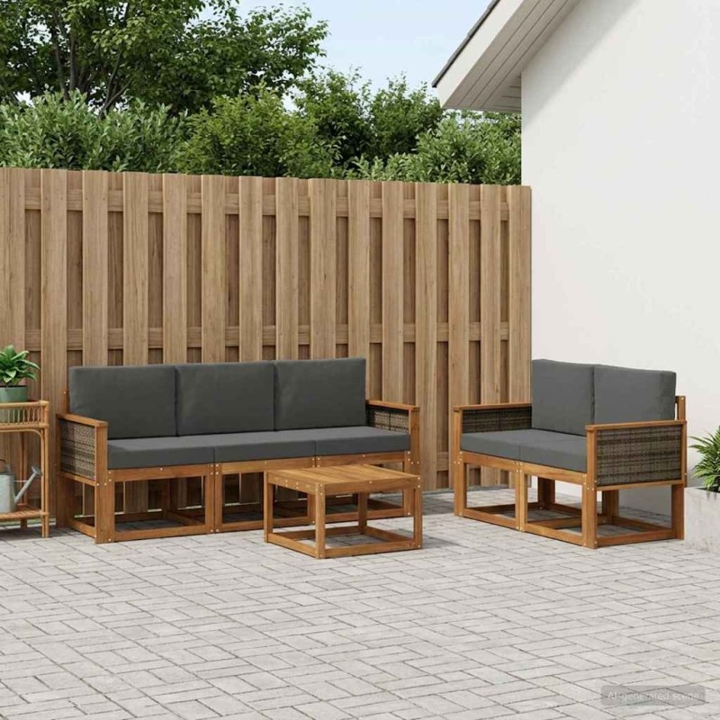 Ensemble de canapés d'extérieur 6 pcs Naturel et Anthracite 637326637326