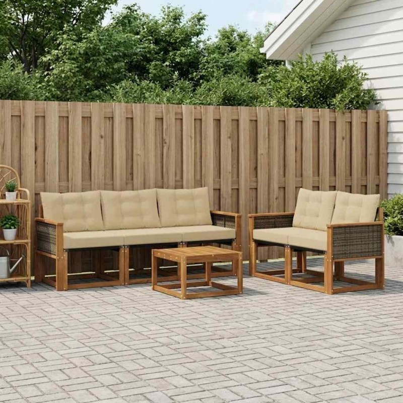 Ensemble de canapés d'extérieur 6 pcs Naturel et Beige 637327637327