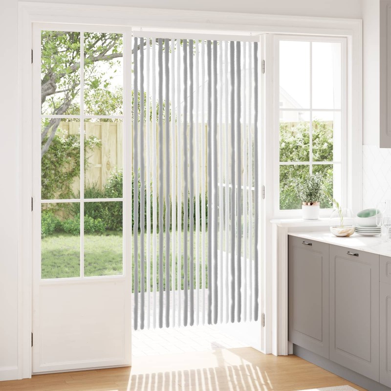 Rideau anti-insectes en chenille Gris et blanc 90 x 200 cm 637333637333