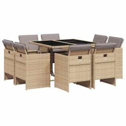 Ensemble à manger de jardin et coussins 9 pcs mélange beige 637347637347