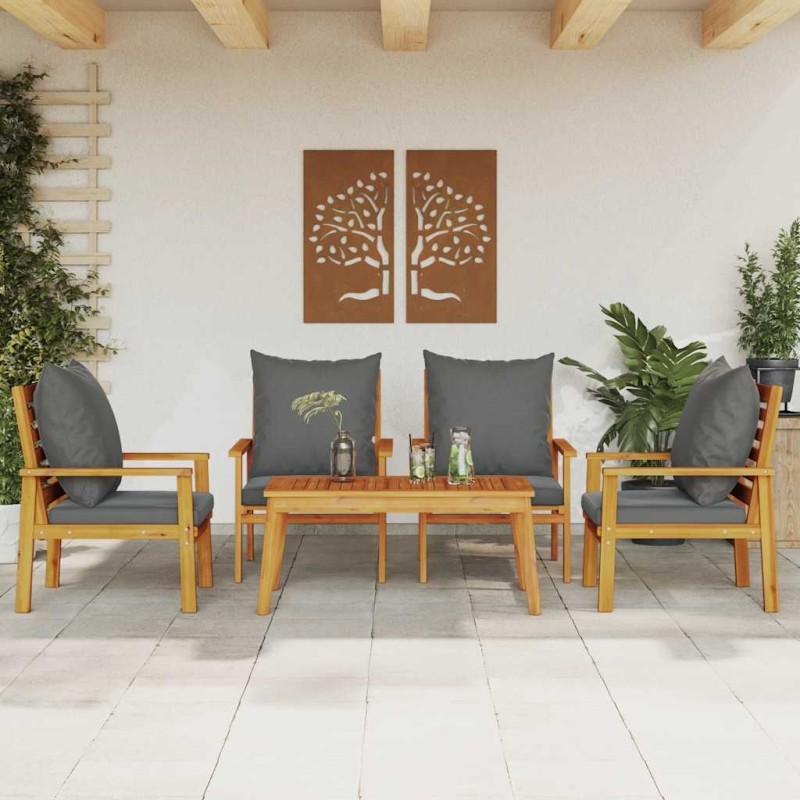 Salon de jardin avec coussins 5 pcs Bois d'acacia solide 637349637349