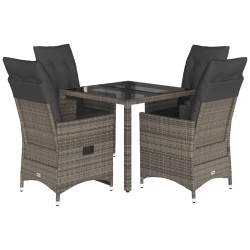 Ensemble à manger de jardin 5 pcs coussins gris résine tressée 637359637359