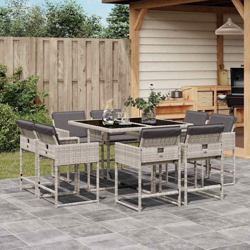 Ensemble à manger de jardin et coussins 9 pcs gris clair rotin 637360637360