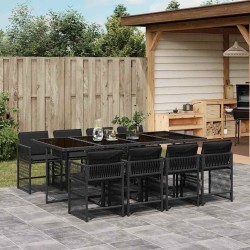 Ensemble à manger de jardin 9pcs coussins noir résine tressée 637361637361