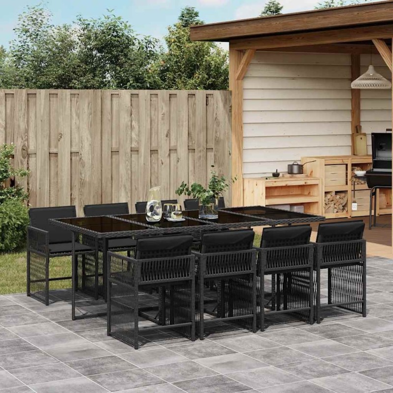 Ensemble à manger de jardin 9pcs coussins noir résine tressée 637361637361