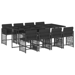 Ensemble à manger de jardin 9pcs coussins noir résine tressée 637361637361