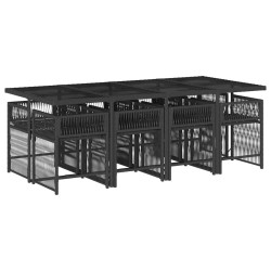 Ensemble à manger de jardin 9pcs coussins noir résine tressée 637361637361