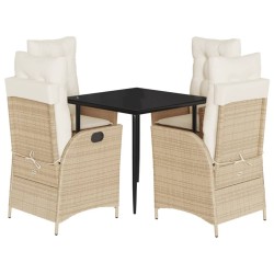 Ensemble à manger de jardin avec coussins 5pcs Beige poly rotin 637371637371
