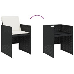 Ensemble à manger de jardin 9pcs coussins noir résine tressée 637377637377