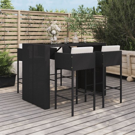 Ensemble de bar de jardin 5 pcs avec coussins noir poly rotin 637378637378