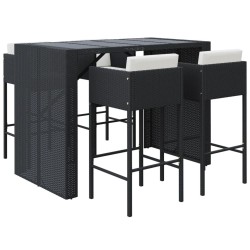 Ensemble de bar de jardin 5 pcs avec coussins noir poly rotin 637378637378