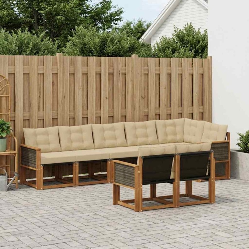 Ensemble de canapés d'extérieur 8 pcs Naturel et Beige 637382637382