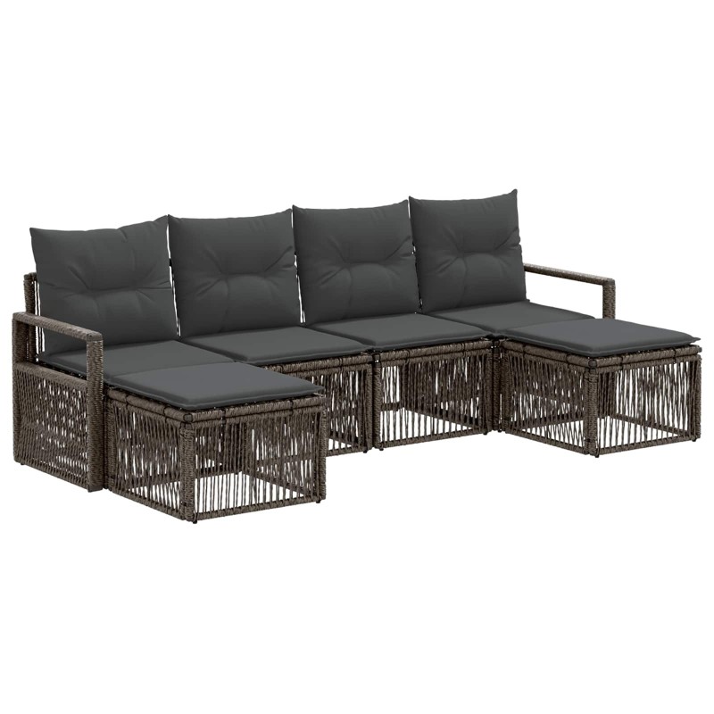 Ensemble de canapé de jardin 6 pcs Gris polyrotin 637388637388