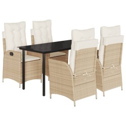 Ensemble à manger de jardin avec coussins 5pcs Beige poly rotin 637406637406
