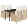 Ensemble à manger de jardin avec coussins 5pcs Beige poly rotin 637406637406