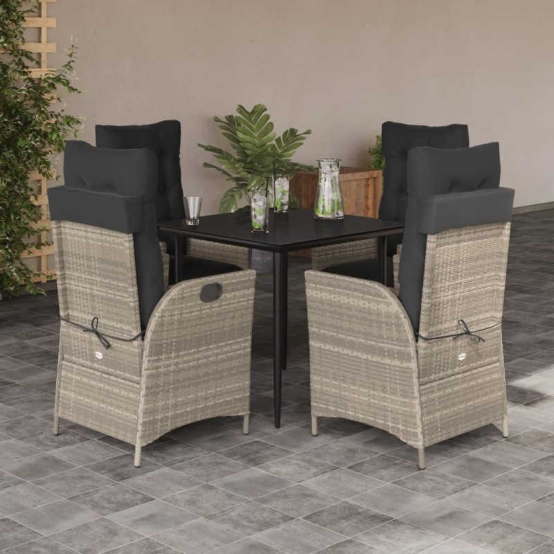 Ensemble à manger de jardin et coussins 5 pcs gris clair rotin 637407637407