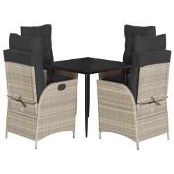 Ensemble à manger de jardin et coussins 5 pcs gris clair rotin 637407637407
