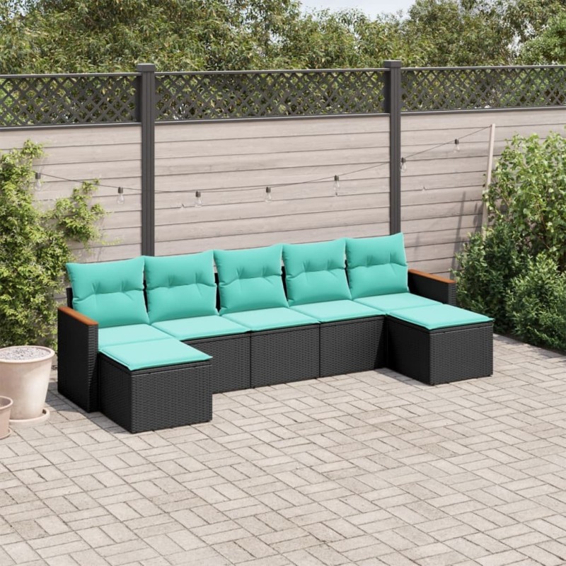 Salon de jardin 7 pcs avec coussins noir résine tressée 637410637410