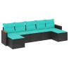 Salon de jardin 7 pcs avec coussins noir résine tressée 637410637410