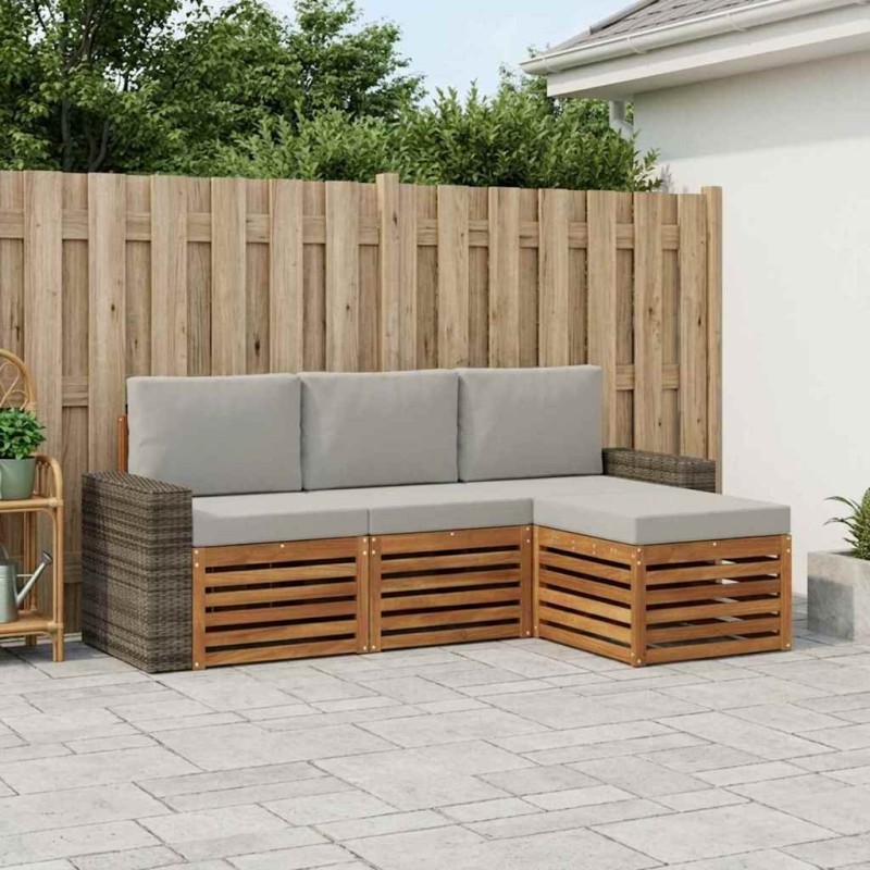 Ensemble de canapés d'extérieur 4 pcs Naturel et gris clair 637434637434
