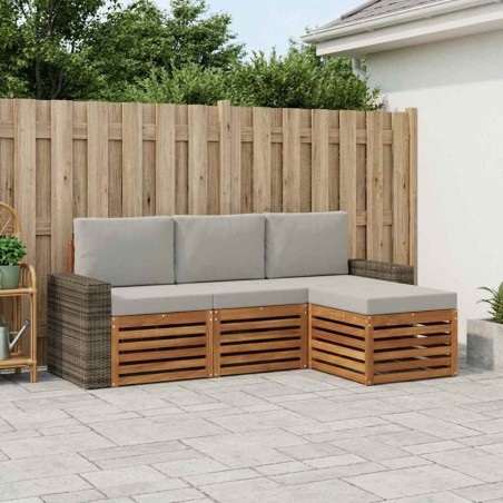 Ensemble de canapés d'extérieur 4 pcs Naturel et gris clair 637434637434