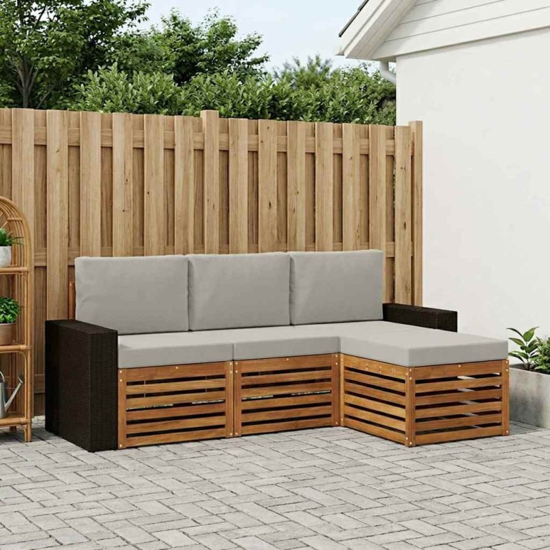 Ensemble de canapés d'extérieur 4 pcs Naturel et gris clair 637435637435