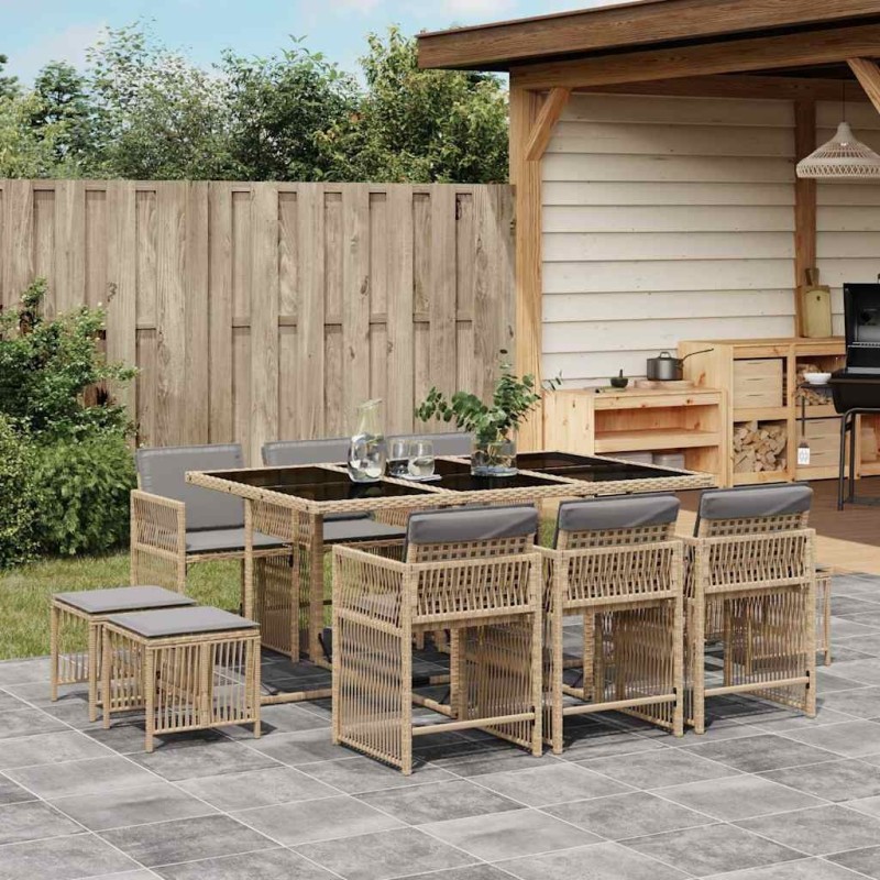 Ensemble à manger de jardin et coussins 11 pcs mélange beige 637436637436