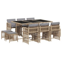 Ensemble à manger de jardin et coussins 11 pcs mélange beige 637436637436