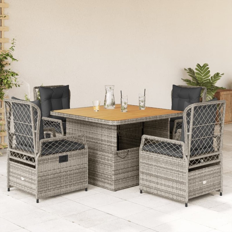 Ensemble à manger de jardin 5 pcs coussins gris résine tressée 637437637437