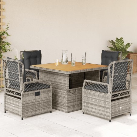 Ensemble à manger de jardin 5 pcs coussins gris résine tressée 637437637437