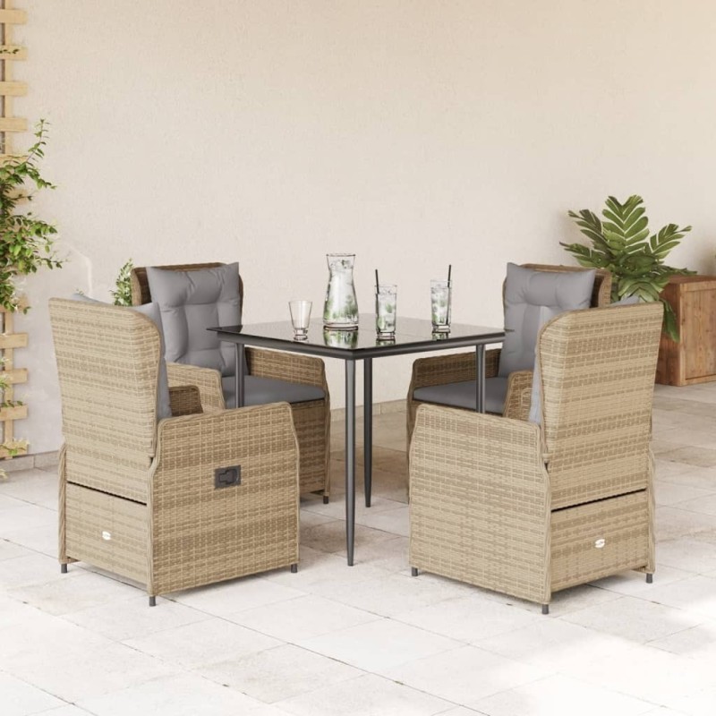 Ensemble à manger de jardin avec coussins 5pcs Beige poly rotin 637448637448