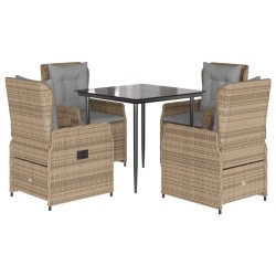 Ensemble à manger de jardin avec coussins 5pcs Beige poly rotin 637448637448