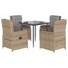 Ensemble à manger de jardin avec coussins 5pcs Beige poly rotin 637448637448