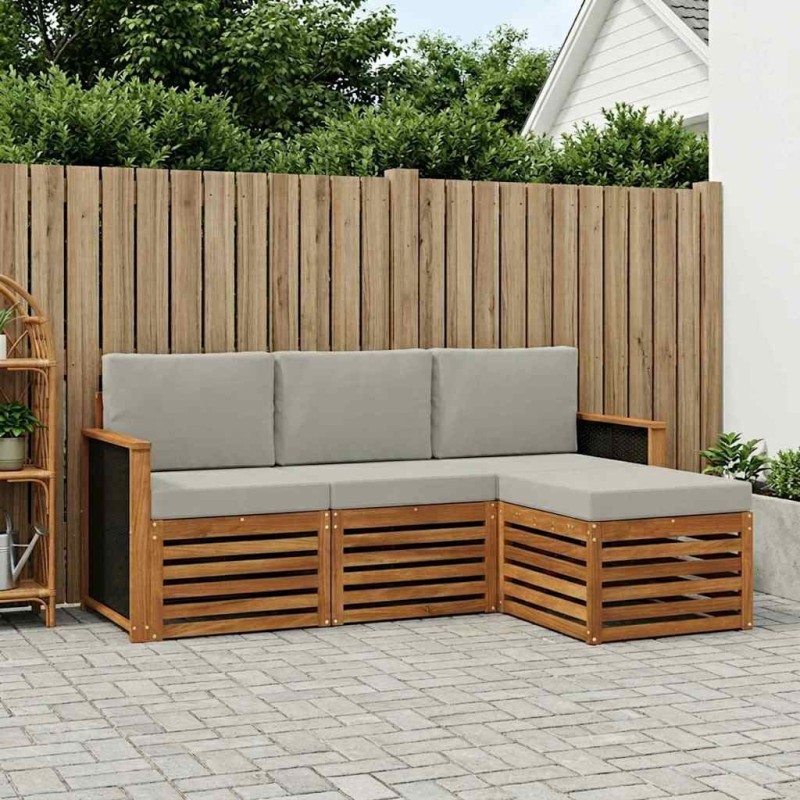 Ensemble de canapés d'extérieur 4 pcs Naturel et gris clair 637449637449