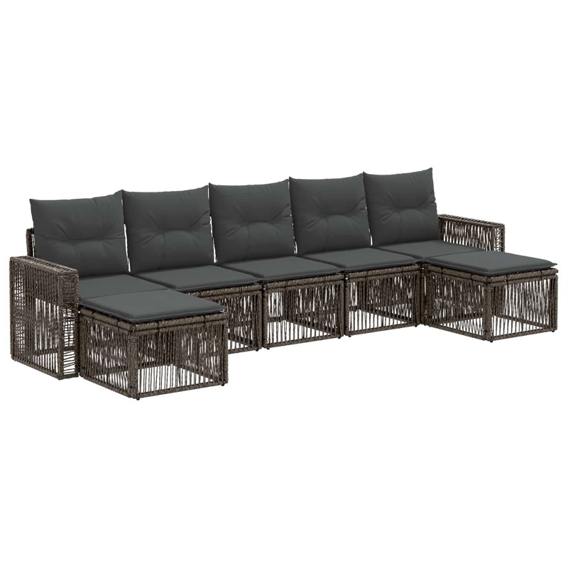 Ensemble de canapé de jardin 7 pcs Gris et Gris foncé polyrotin 637451637451