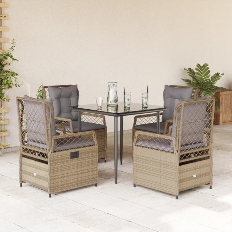 Ensemble à manger de jardin avec coussins 5pcs Beige poly rotin 637454637454