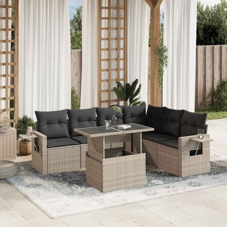 Salon de jardin avec coussins 7 pcs gris clair résine tressée 637462637462