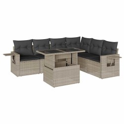 Salon de jardin avec coussins 7 pcs gris clair résine tressée 637462637462