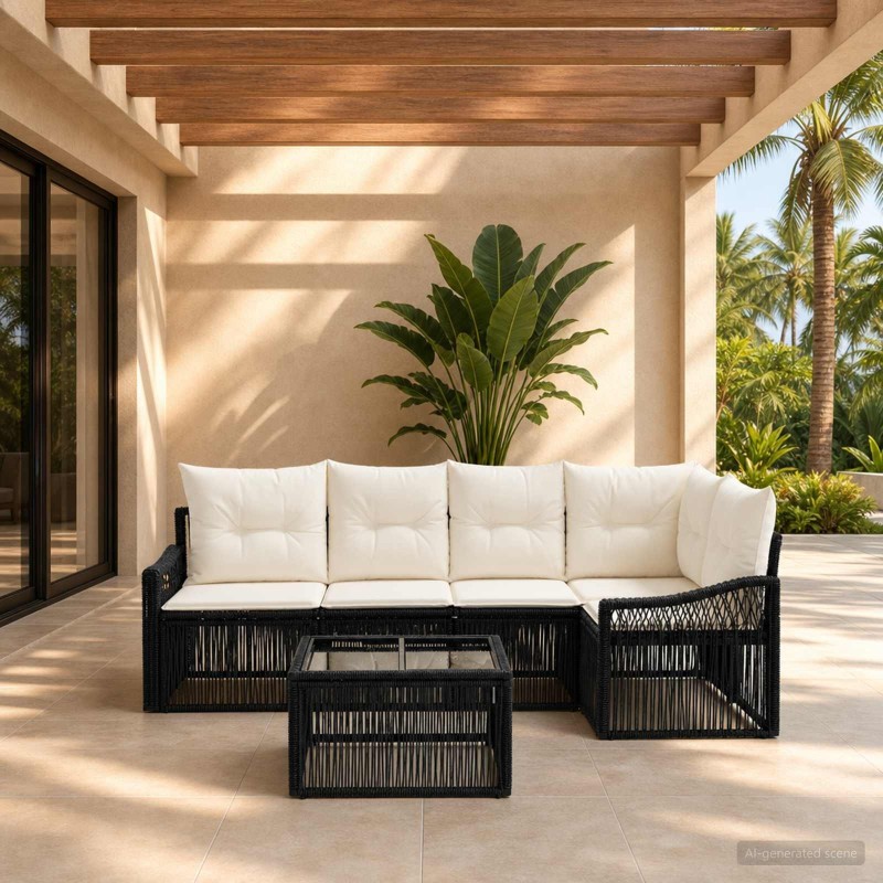 Ensemble de canapé de jardin 5 pcs Noir polyrotin 637476637476