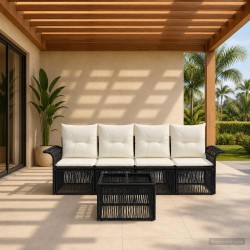 Ensemble de canapé de jardin 5 pcs Noir polyrotin 637489637489