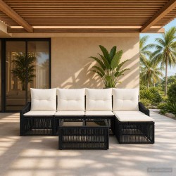 Ensemble de canapé de jardin 6 pcs Noir polyrotin 637503637503